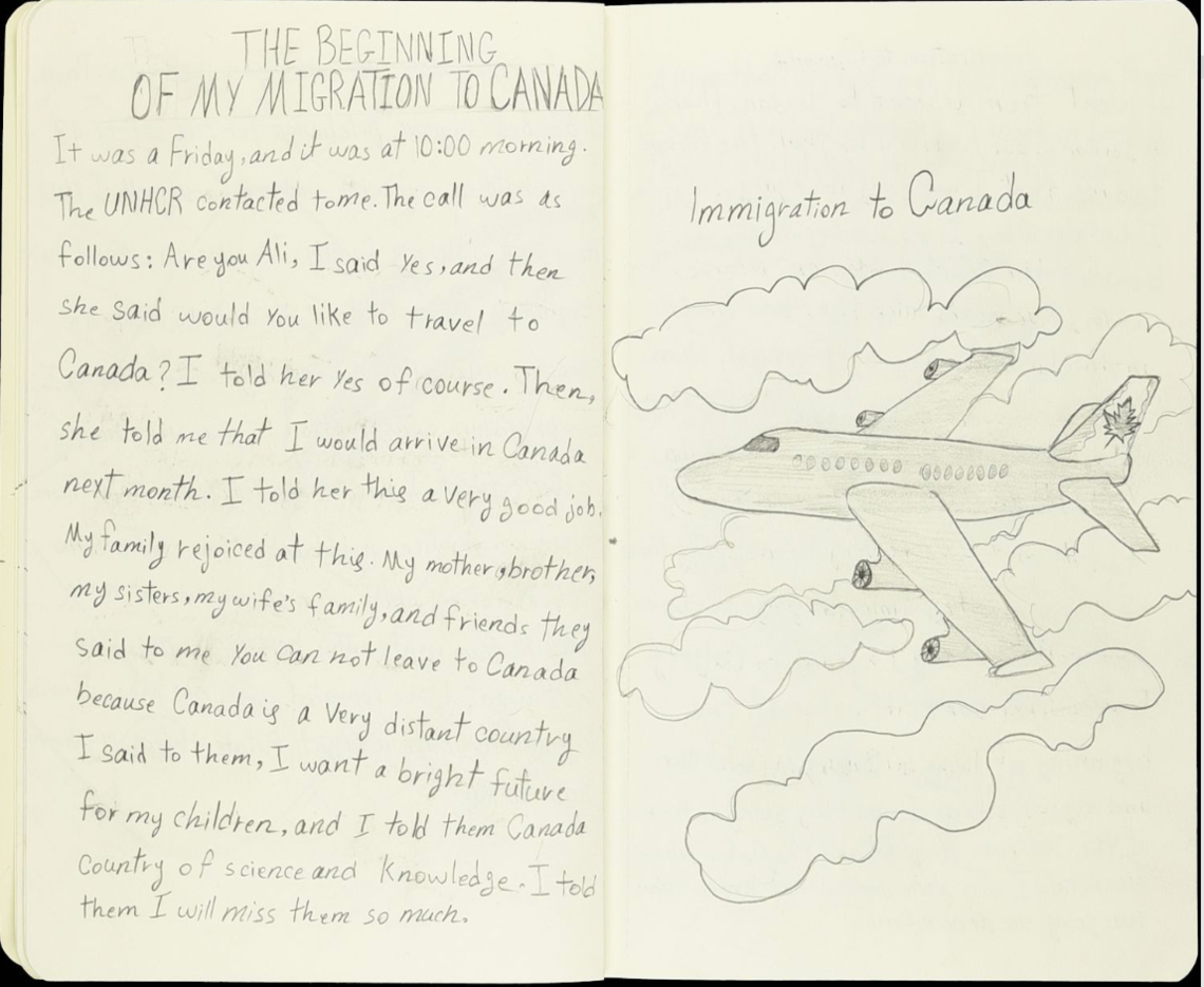 Throughout ECM, you'll encounter personal stories of new immigrants to Calgary like this journal entry by Ali, a Syrian tile setter now living in Calgary in Forest Lawn. 