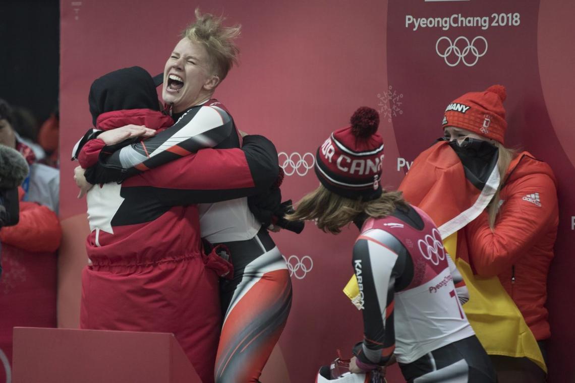 Team Canada’s Alex Gough reacts to winning the bronze medal in the women’s singles luge at PyeongChang 2018.