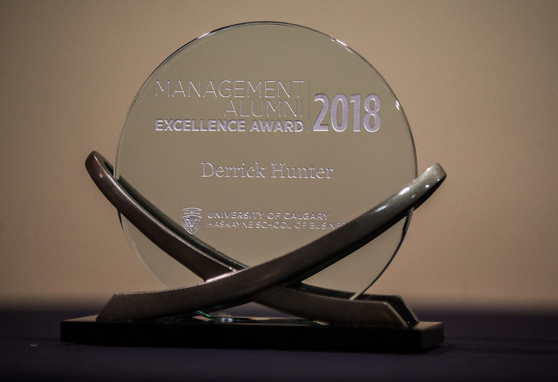 2018 winner Derrick Hunter's award trophy.