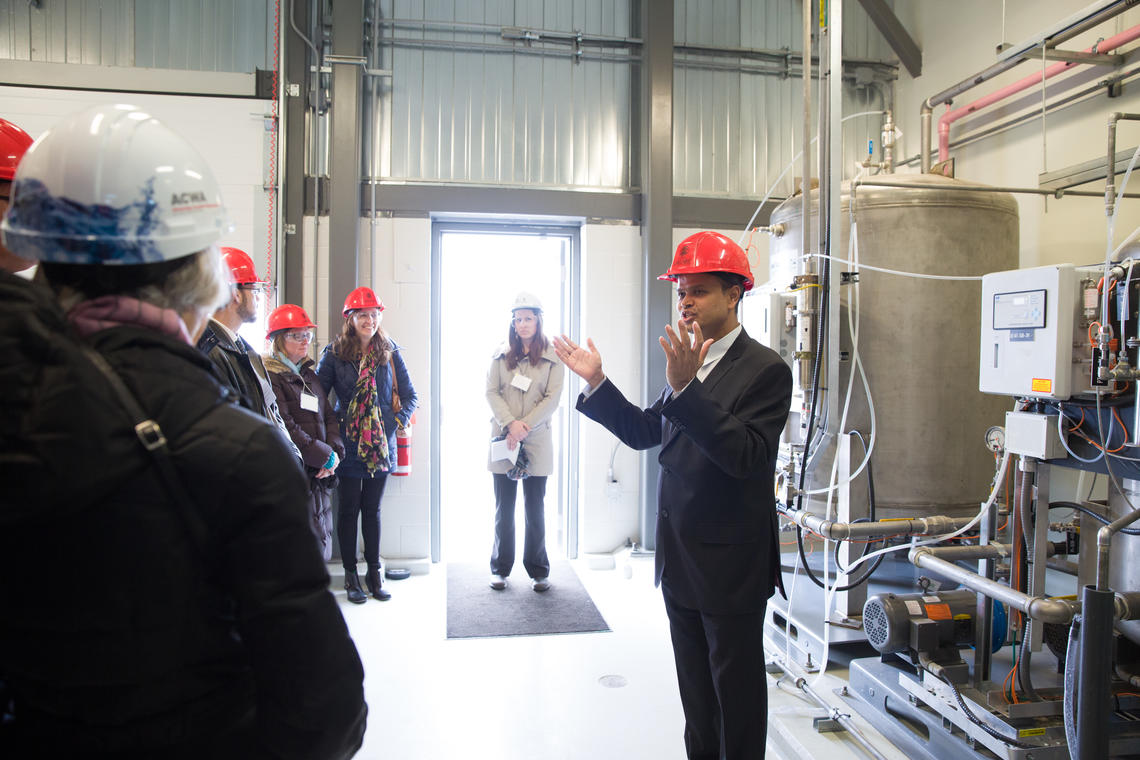 Gopal Achari, a professor with the Centre for Environmental Engineering Research and Education at the Schulich School of Engineering, gives a tour of the wastewater treatment facility.