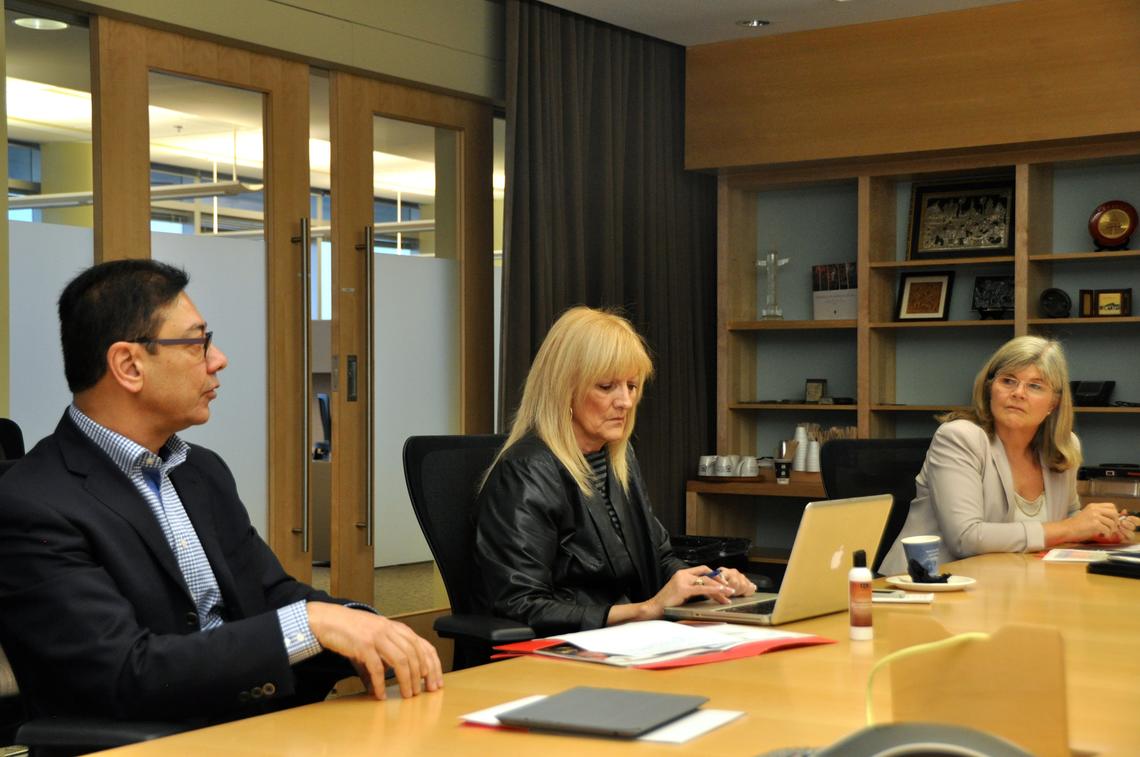 Council members, from right to left: Jennifer Hatfield, Colleen Kawalilak, and Kabir Javraj.