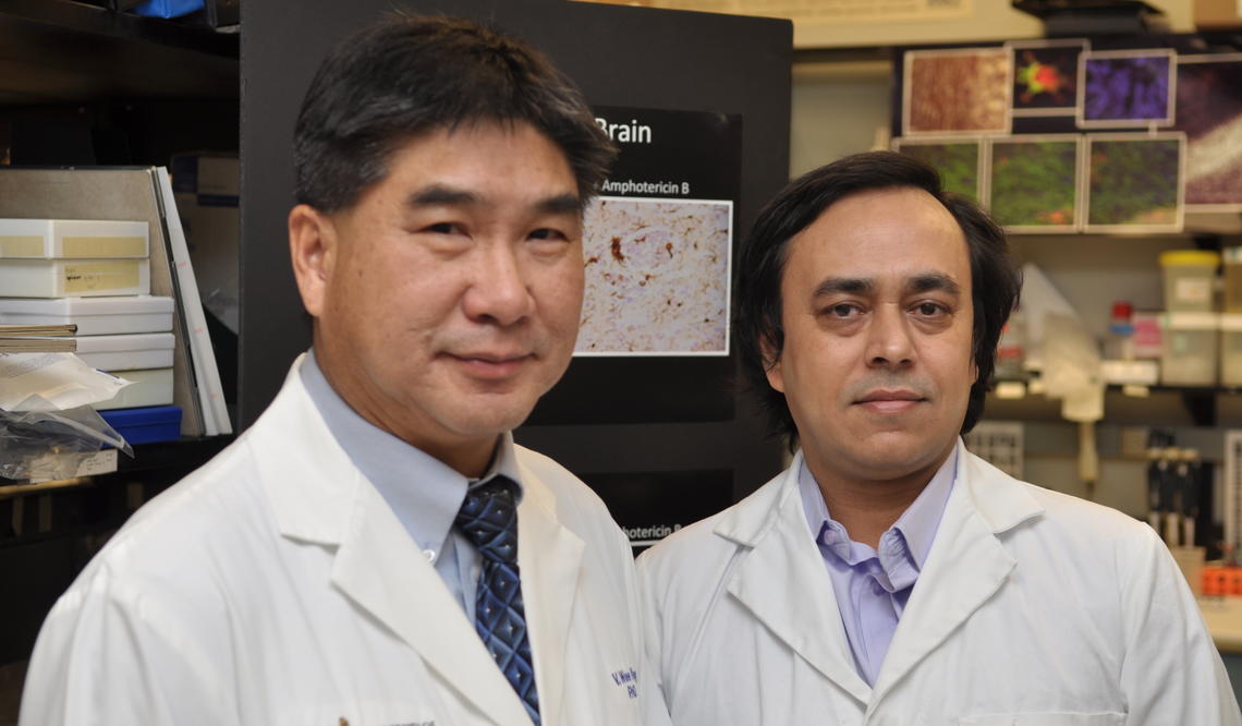 Wee Yong (left) and Susobhan Sarkar screened 1040 compounds before confirming niacin for the study.