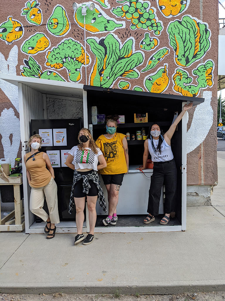 Community fridge organizers, from left: psychology undergraduate student Sasha Lavoie and fellow organizers Jennifer Jetté, Megan Kirk and Alice Lam.