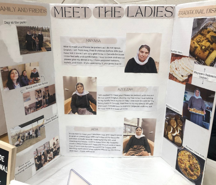 The students created a trifold introducing the Yazidi women that was on display at their booth at the Bowness Holiday Market.