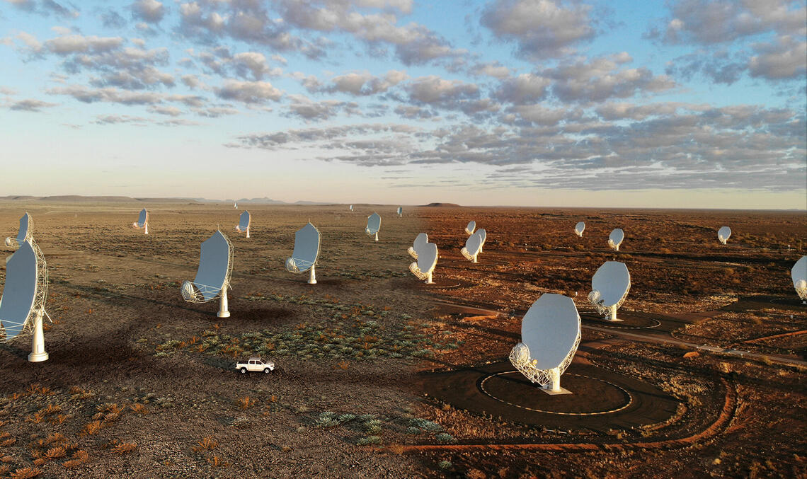 A composite image of the future SKA-Mid telescope