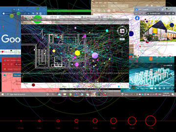 Series of overlayed computer graphics showing data points and graphs