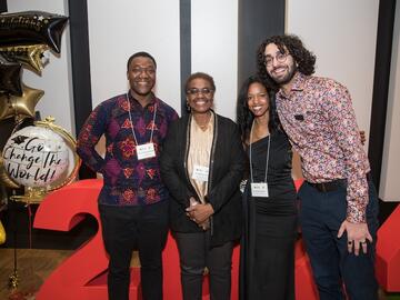 From Left to Right: Photo of Graduate Students' Association president Saaka Sulemana, Dr. Malinda Smith, Semhar Abraha, and Student Union president Ermia Rezaei-Afsah