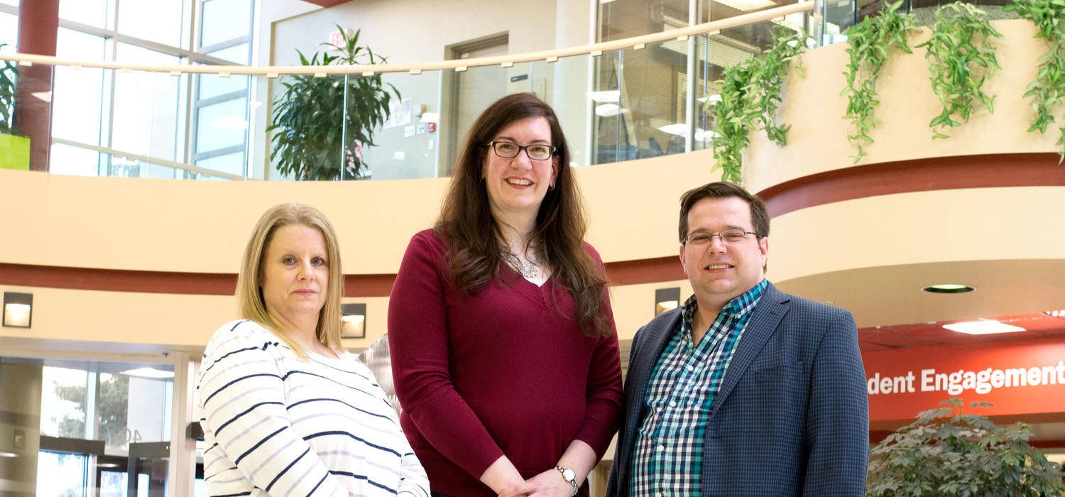 From left: Associate dean Amy Burns, senior instructor Isabelle Barrette Ng, and manager Gareth McVicar received a 2019 University of Calgary Teaching and Learning Grant for their project, Strengths-Based Teaching: The Role of StrengthsQuest for Post-Secondary Students in Teaching Roles. Photo by Jessica Snow, Taylor Institute for Teaching and Learning