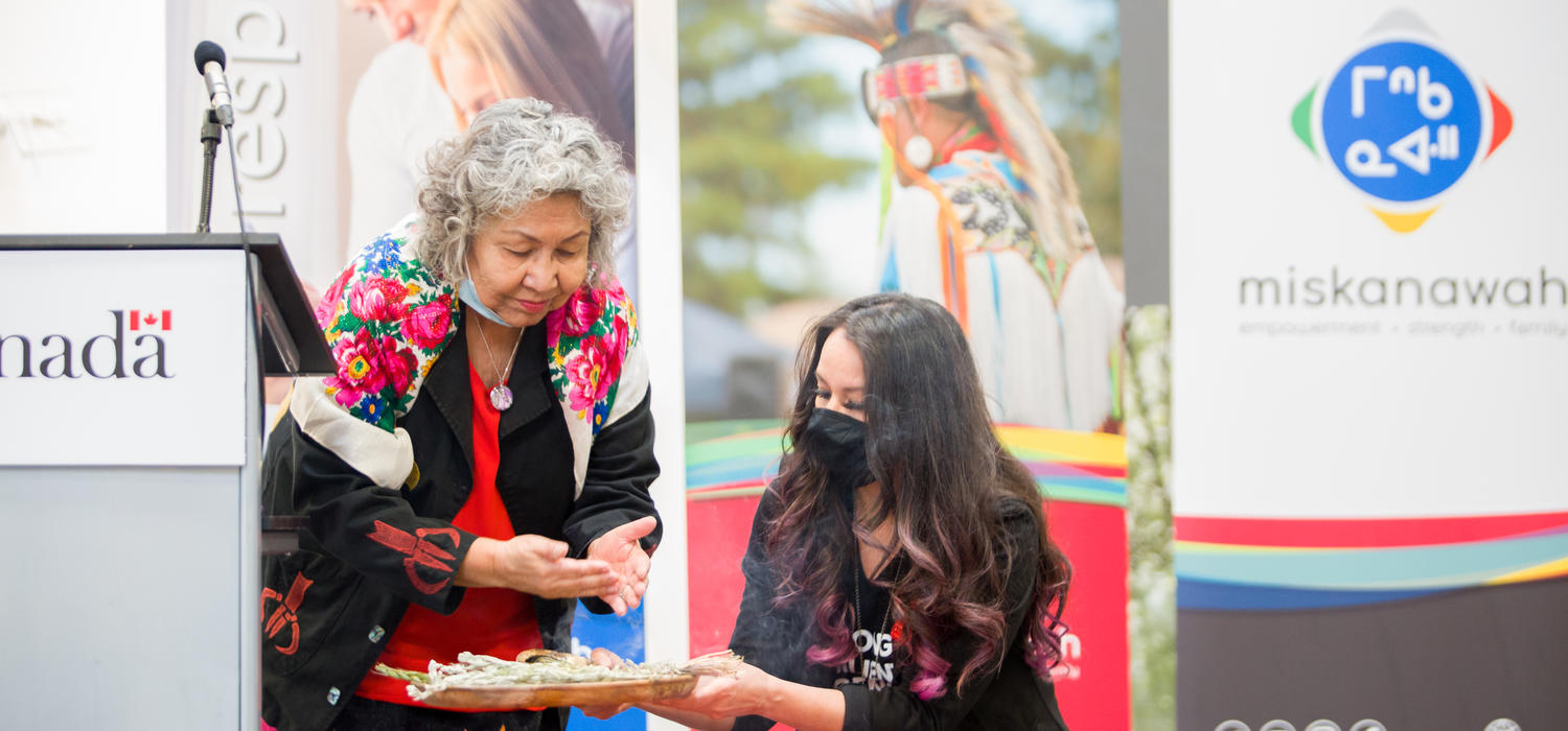 Elder Violet March provides blessing and prayer for Wolf Trail Program.