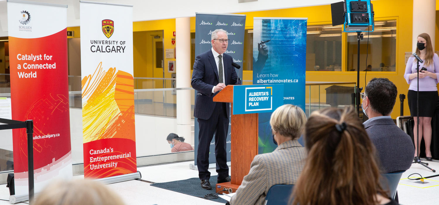 UCalgary President and Vice-Chancellor Ed McCauley speaks at the announcement.
