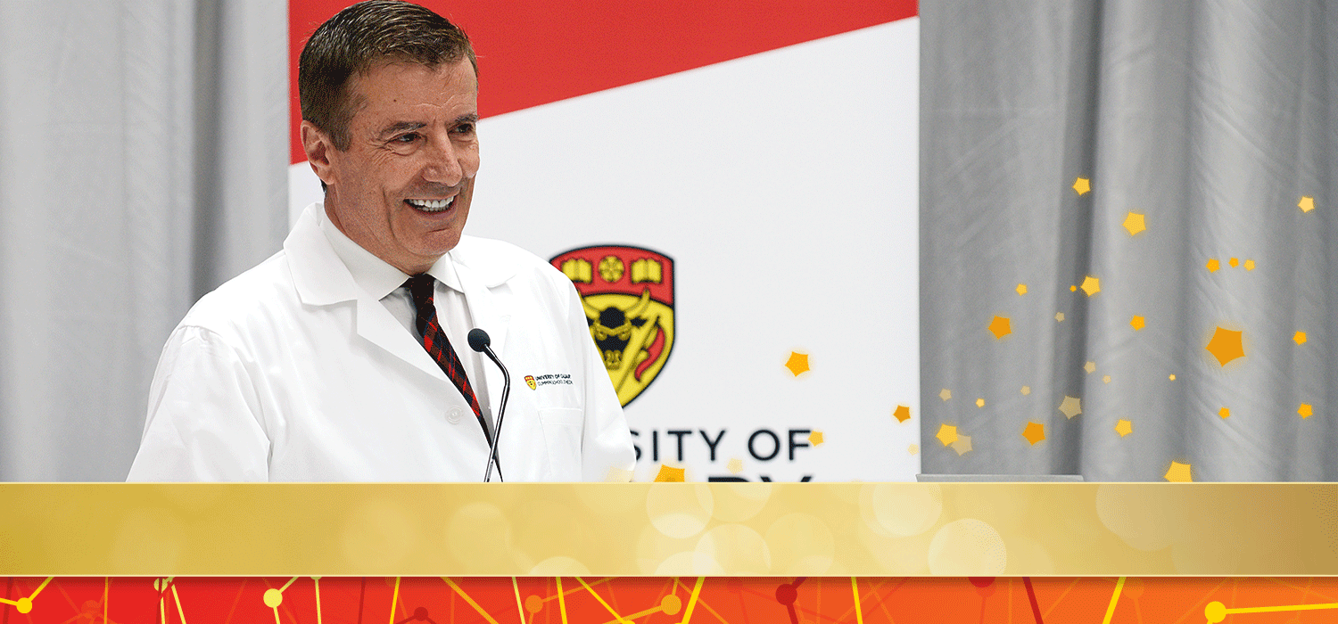 Geoff Cumming speaks at the June 2014 announcement of his $100 million gift to the University of Calgary's medical school. 