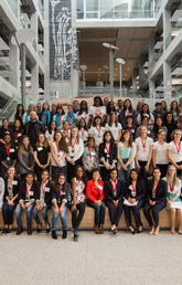 Technovation Calgary and area teams with their teachers and mentors.