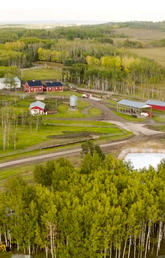 Drone shot of W.A. Ranches at the University of Calgary, a 19,000-acre cattle ranch just west of Calgary.