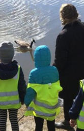 children and geese