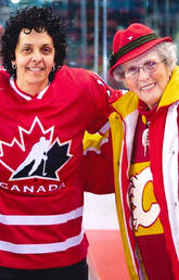 Hayley Wickenheiser, left, Danielle Goyette and Joan Snyder at a Team Canada function at the Scotiabank Saddledome.