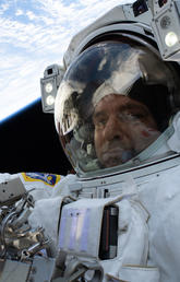 Expedition 59 Flight Engineer David Saint-Jacques of the Canadian Space Agency participates in a six-and-a-half hour spacewalk in April 2019. 