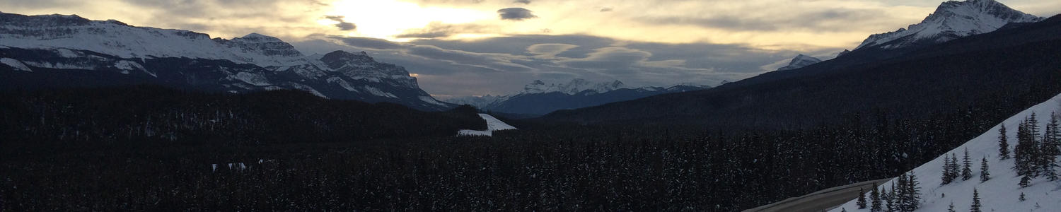Bow Valley View Sunrise in Winter, Canadian Rockies near Calgary.