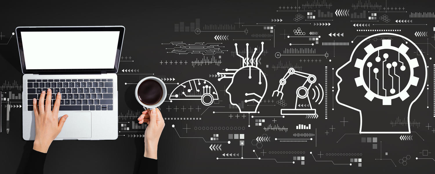 Computer with brain graphics