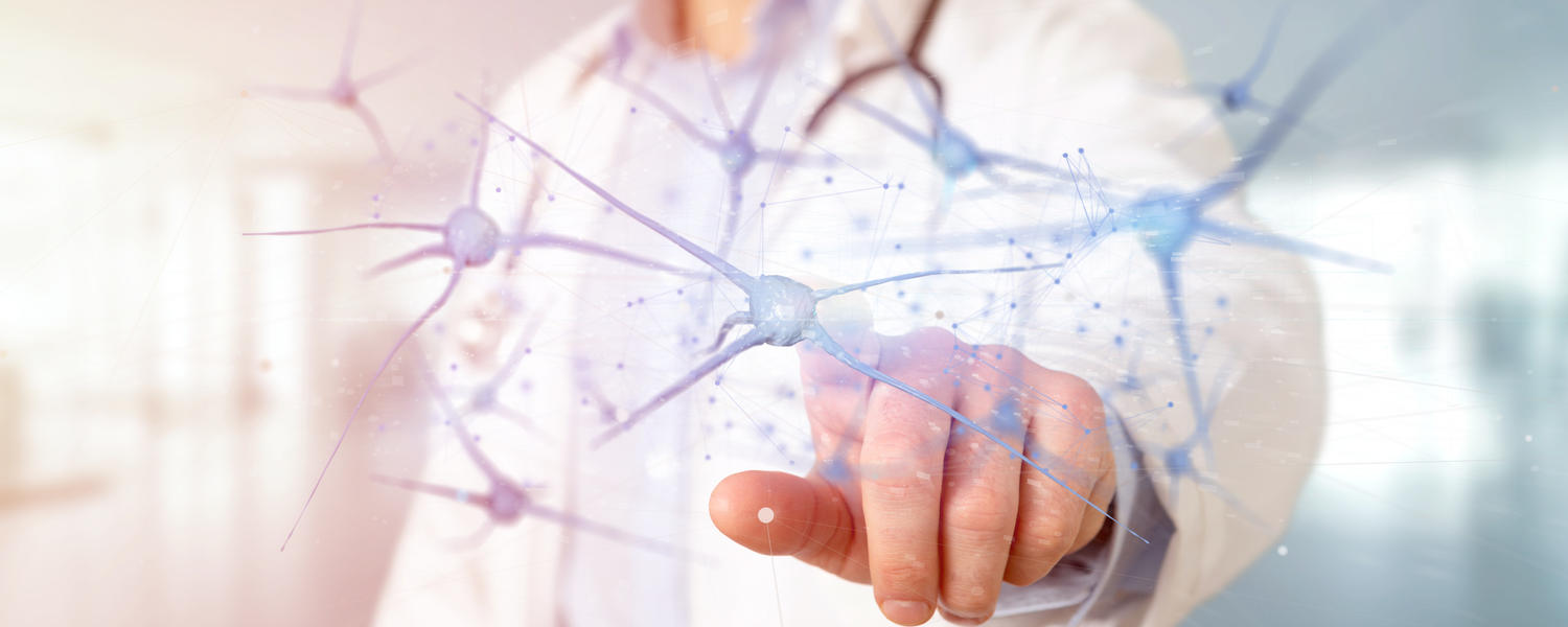 Doctor touching superimposed neural network