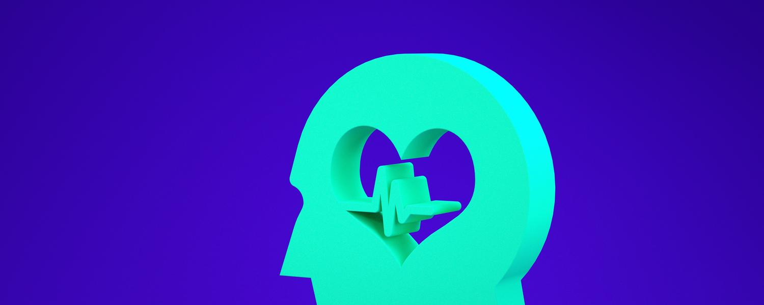 Image of a head with heart and graph readout in the middle of it.