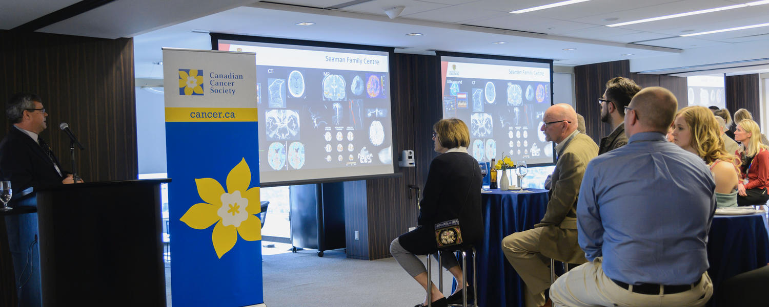 Richard Frayne speakng at the Candian Cancer Society Hope Blooms, Calgary. Alberta, 2019