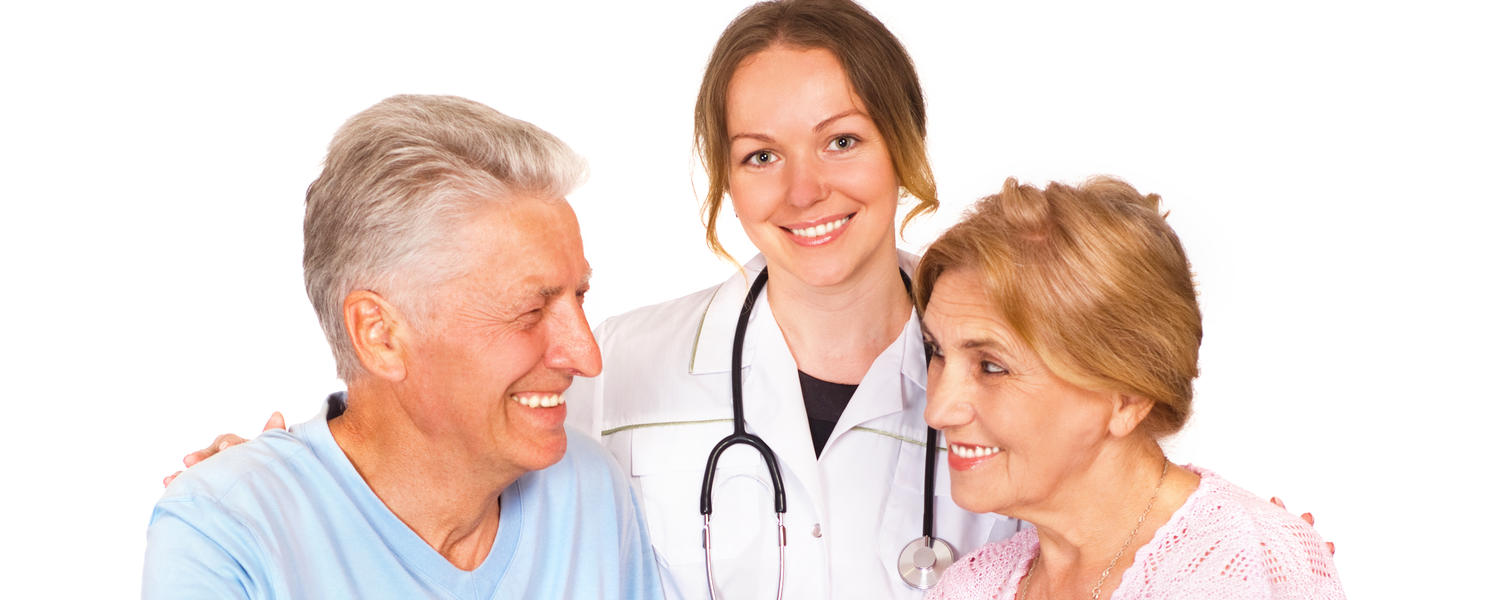 Female doctor with older patients