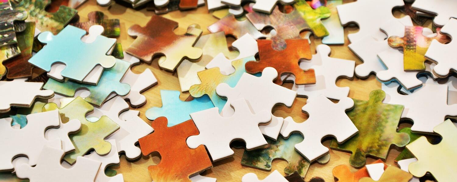 An assortment of jigsaw puzzle pieces