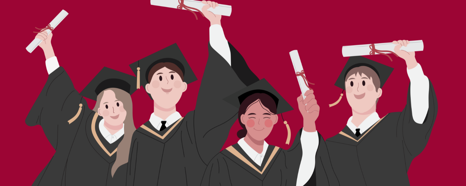 graphic of grads with diplomas
