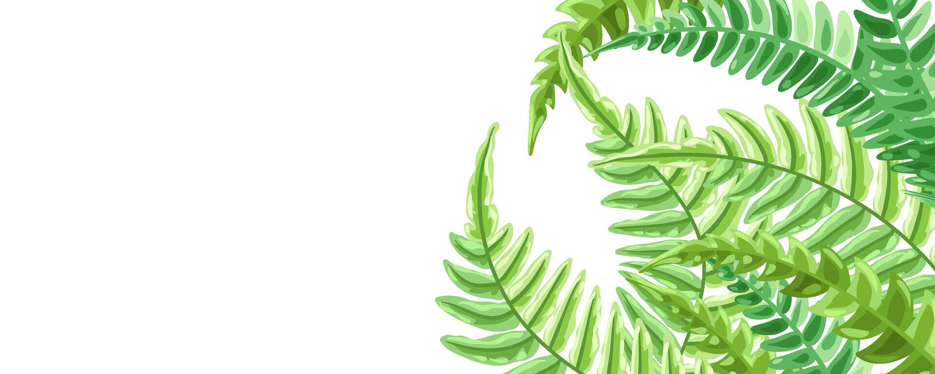 A white banner with drawn leafy branches on the left hand side