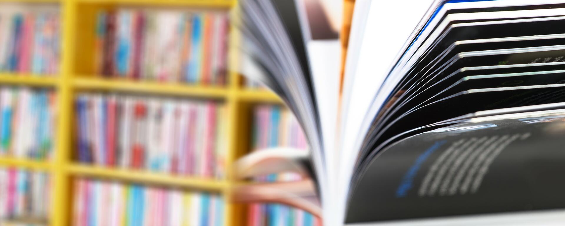 close up of a book and library background