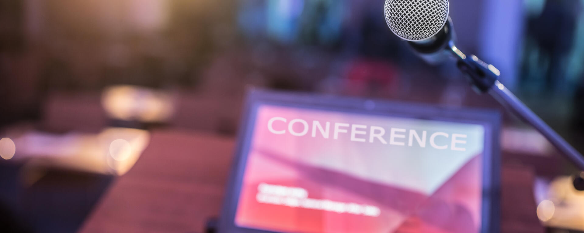 Podium with a lap top and mic