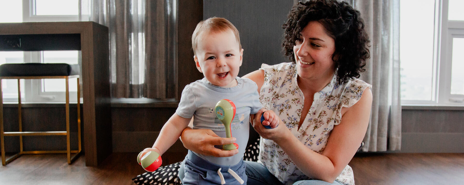 Mom and toddler playing
