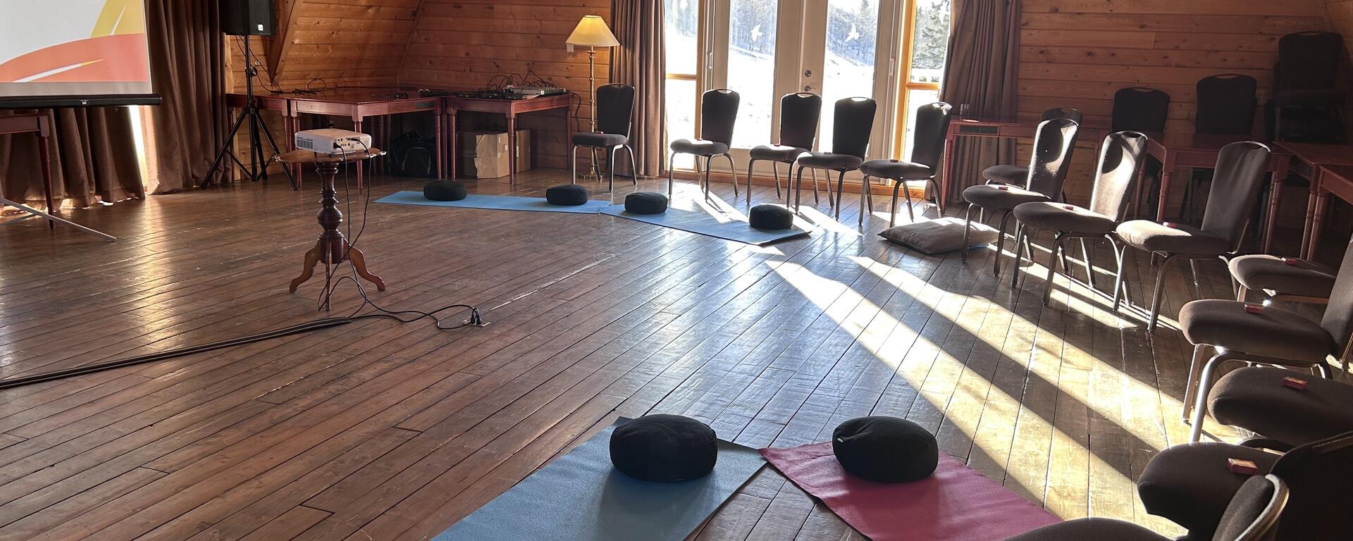 workshop room set up for meditation