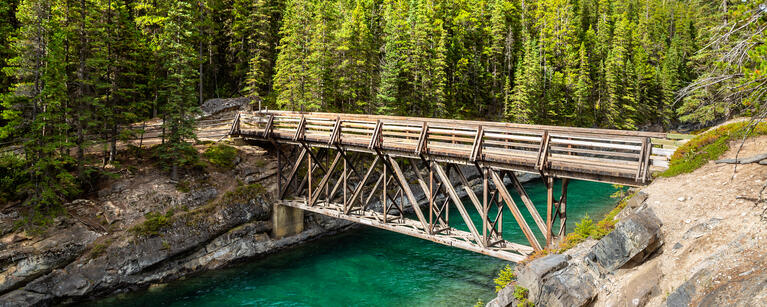 Bridge at Stewart Canyon at Lake Minnewanka in Banff National Park, Canada