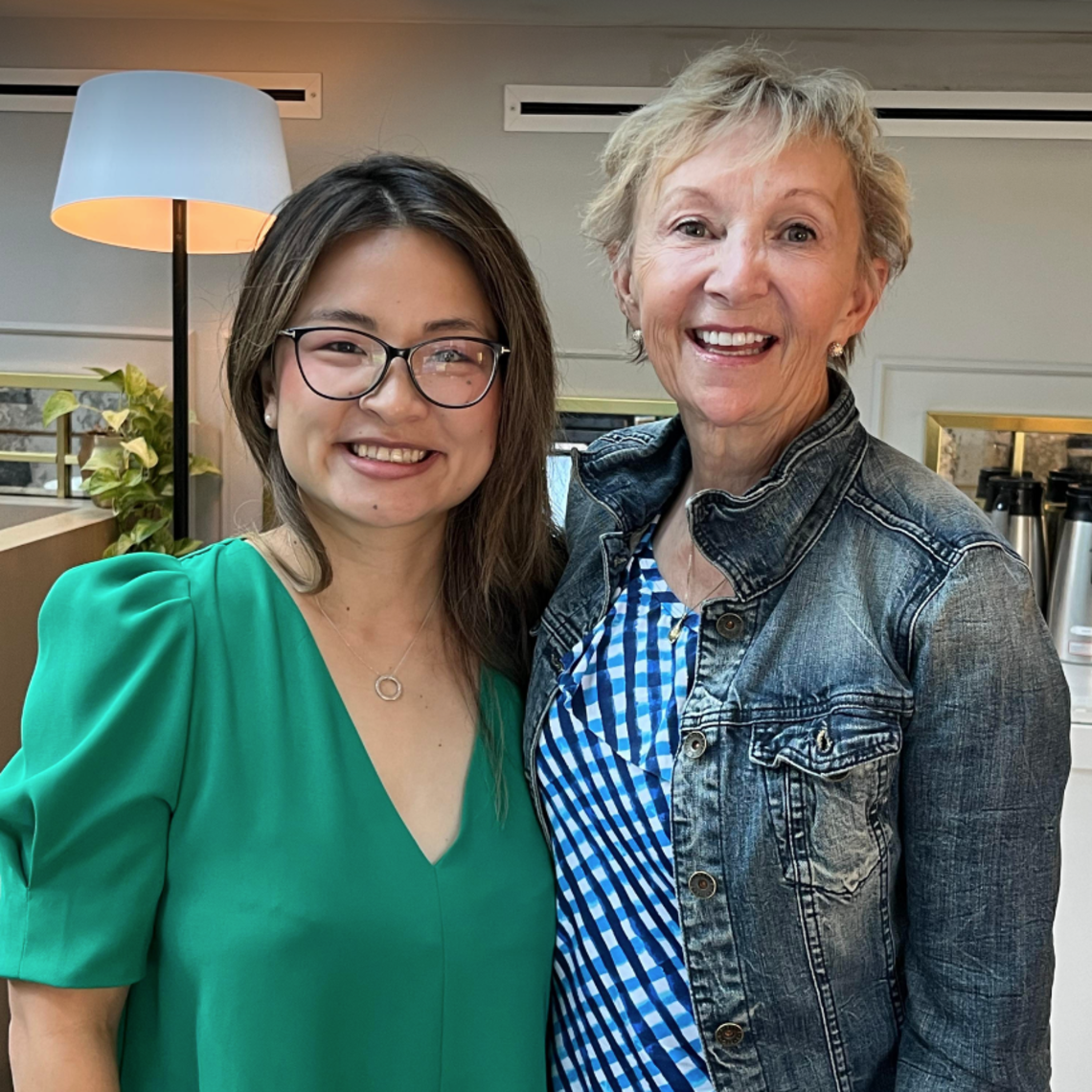 Dr. Sherry Hu, the first fellowship recipient, with Caroline Barham
