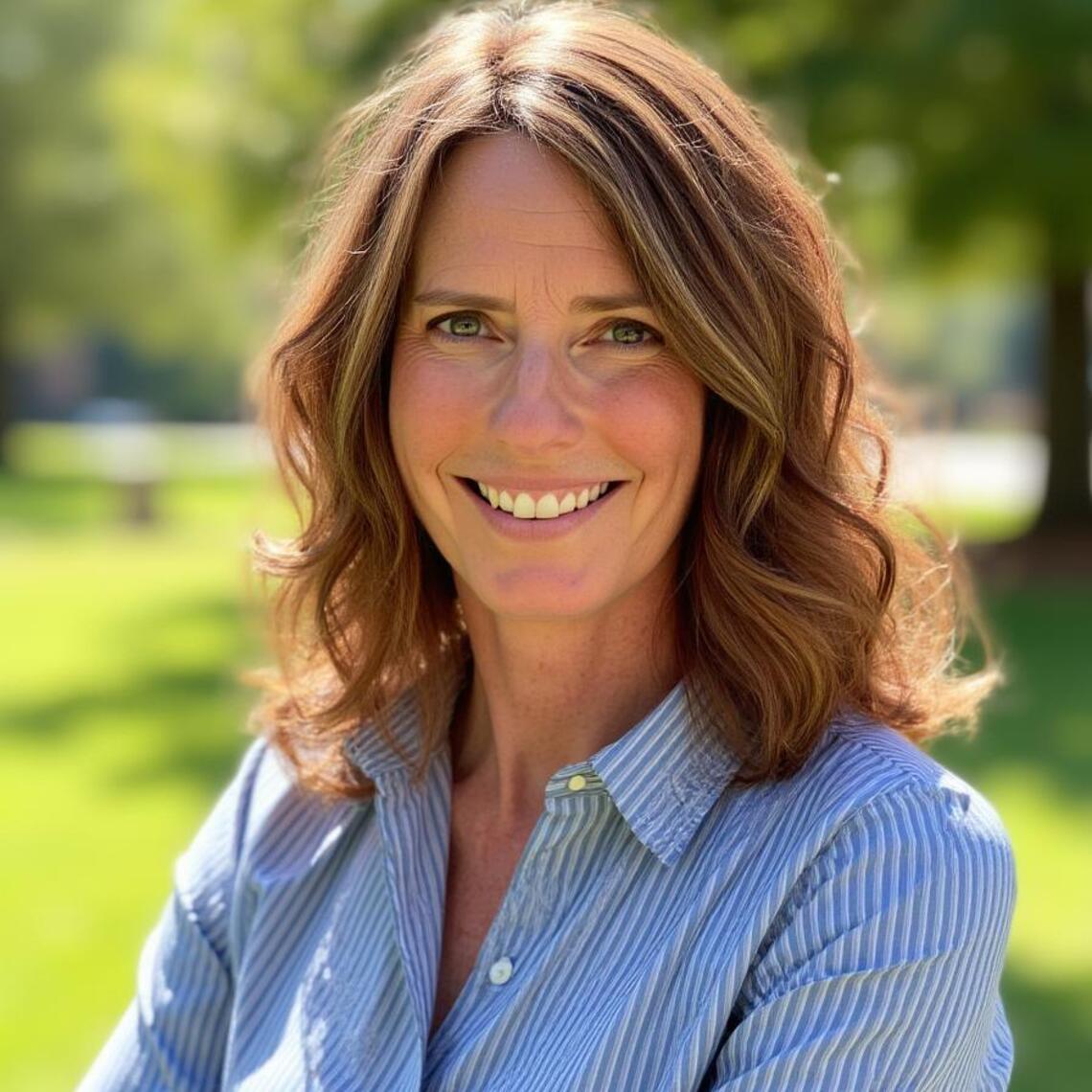 Smiling woman with wavy medium brown hair