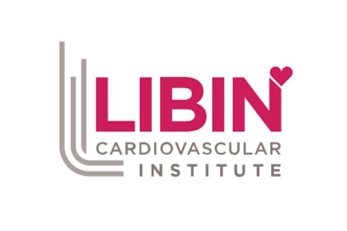 Three curved grey lines are on the left side of the image. The word ‘LIBIN’ in pink has a small heart symbol at the top of the letter N.  The words "CARDIOVASCULAR INSTITUTE" are found below "LIBIN."
