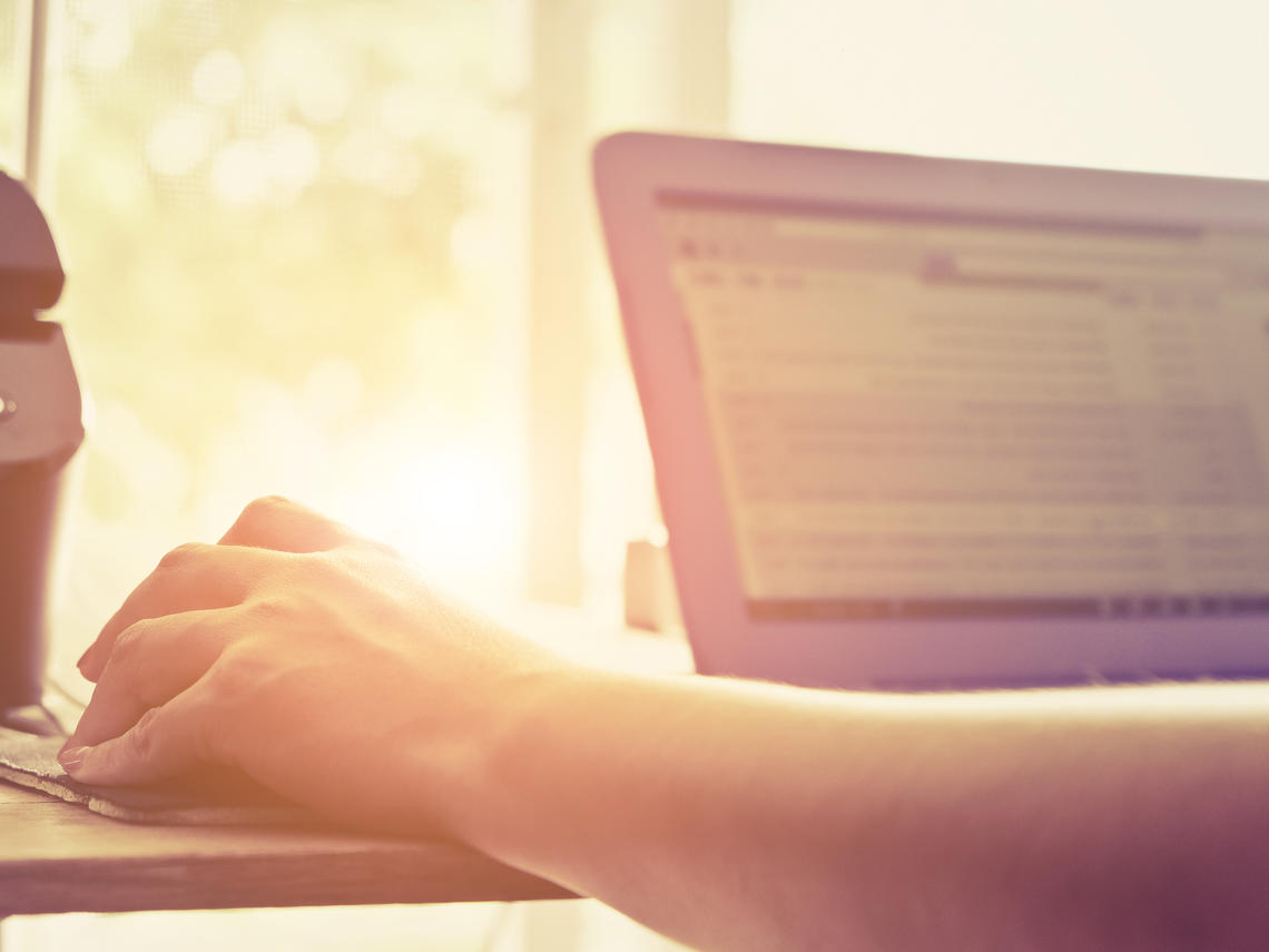 Person researching at computer.