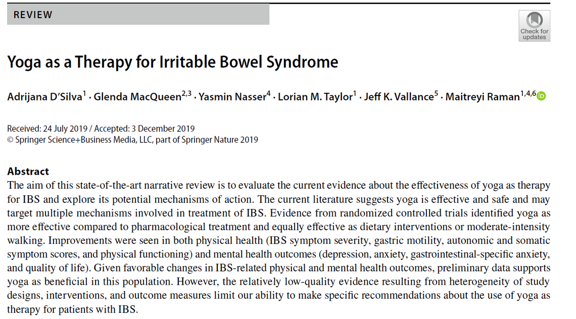 Yoga as a Therapy for Irritable Bowel Syndrome