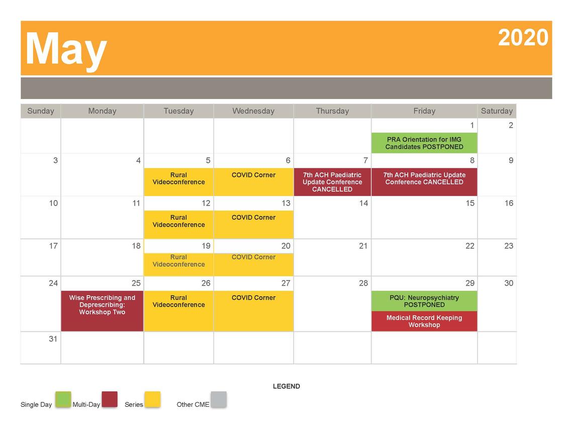 May Calendar 2020