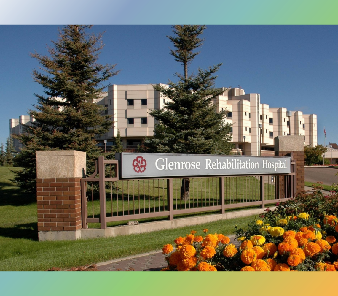 An outside landscape view of the Glenrose Rehabilitation Hospital