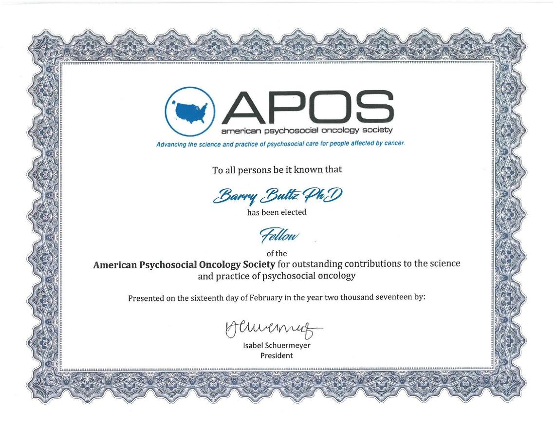 APOS Certificate - Barry Bultz - 2017