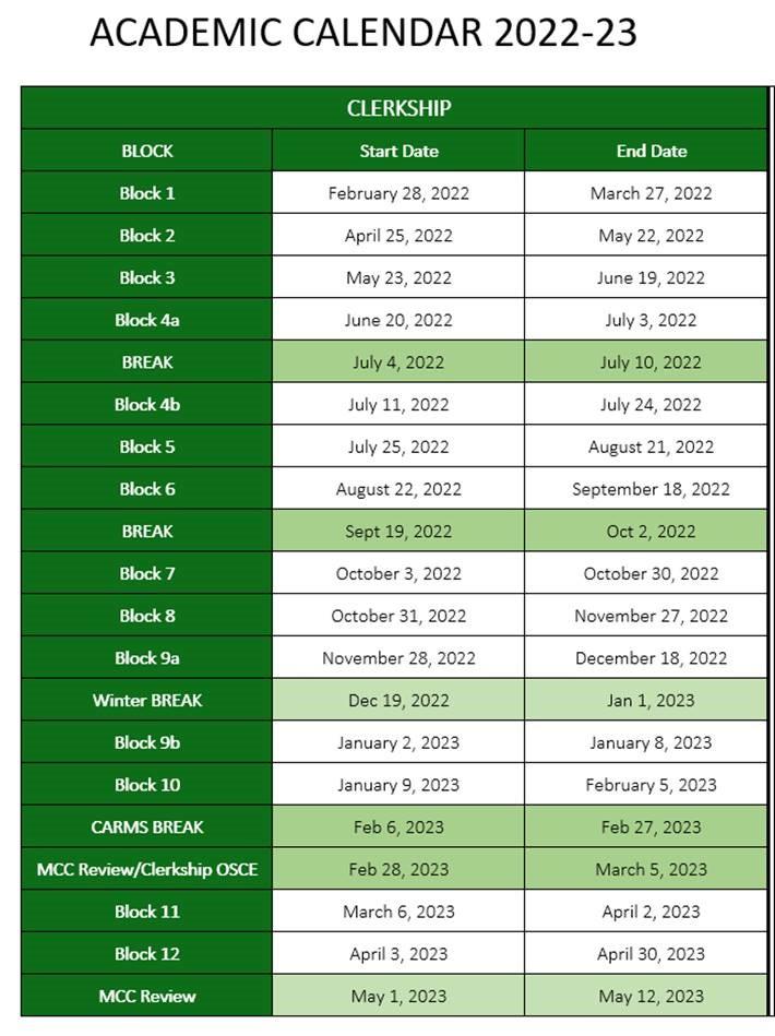 Academic Calendar