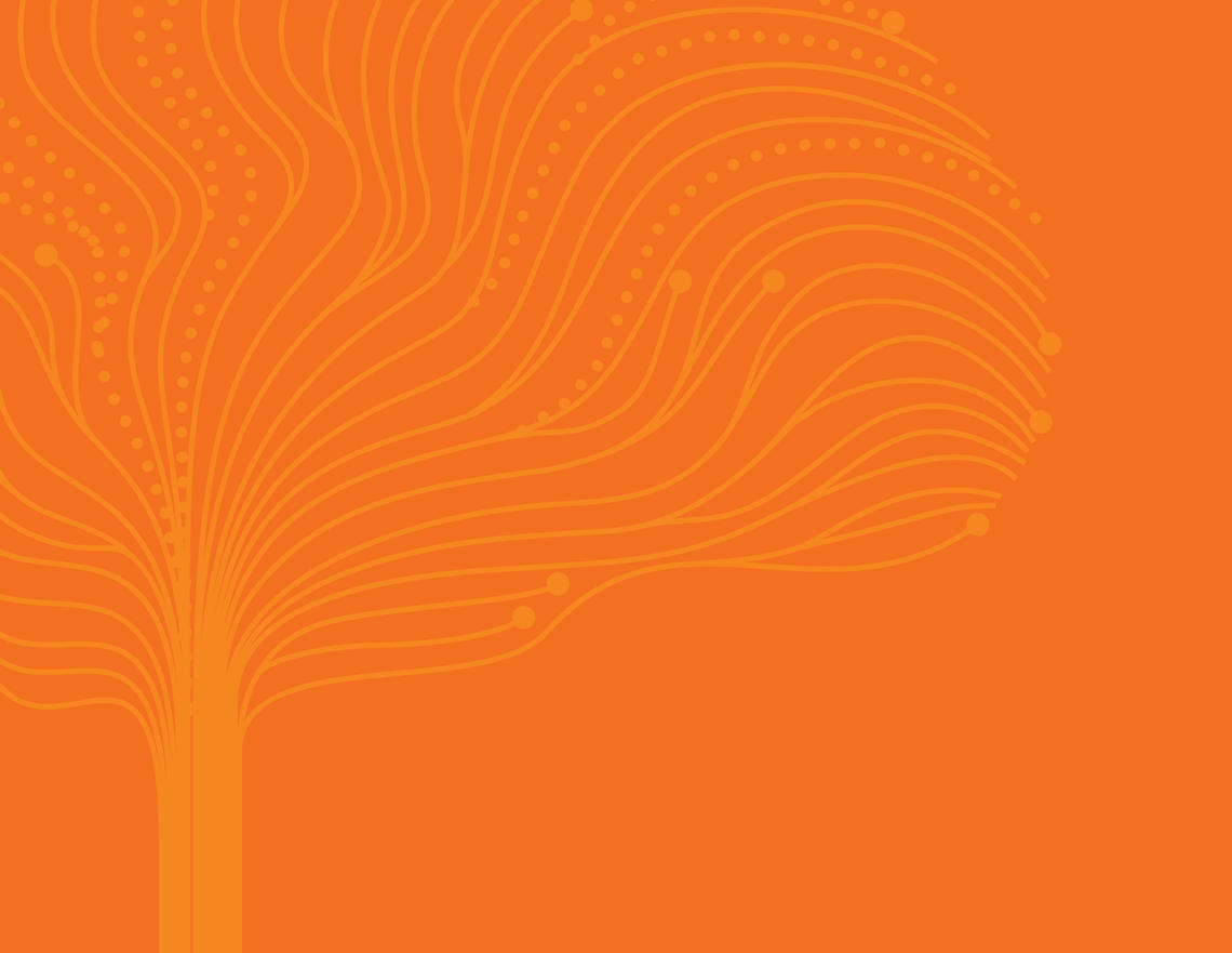 Line drawing of a tree with orange background