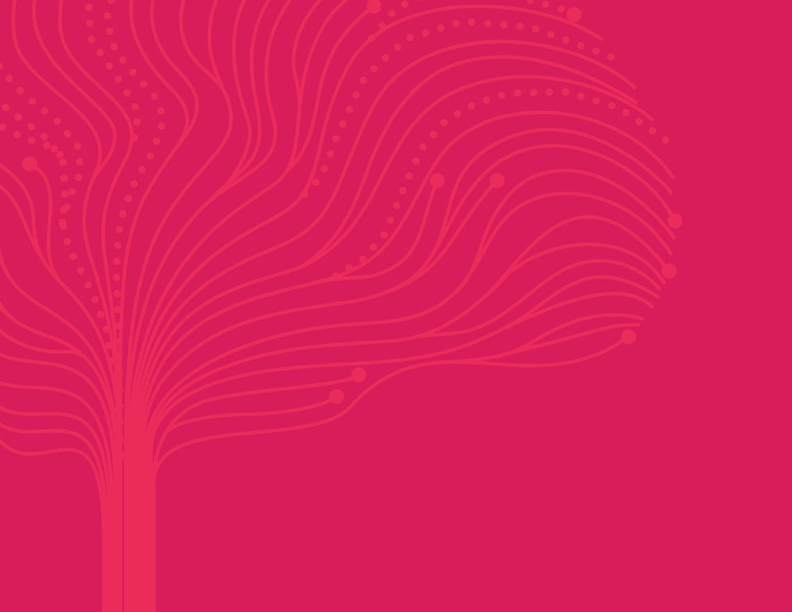 Line drawing of a tree with pink background