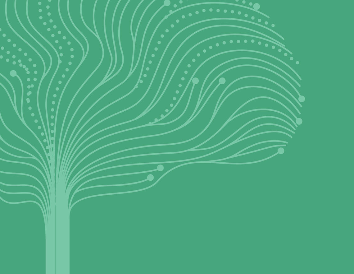 Line drawing of a tree with teal background