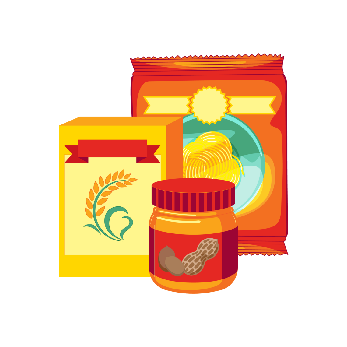 Illustration of packaged food items