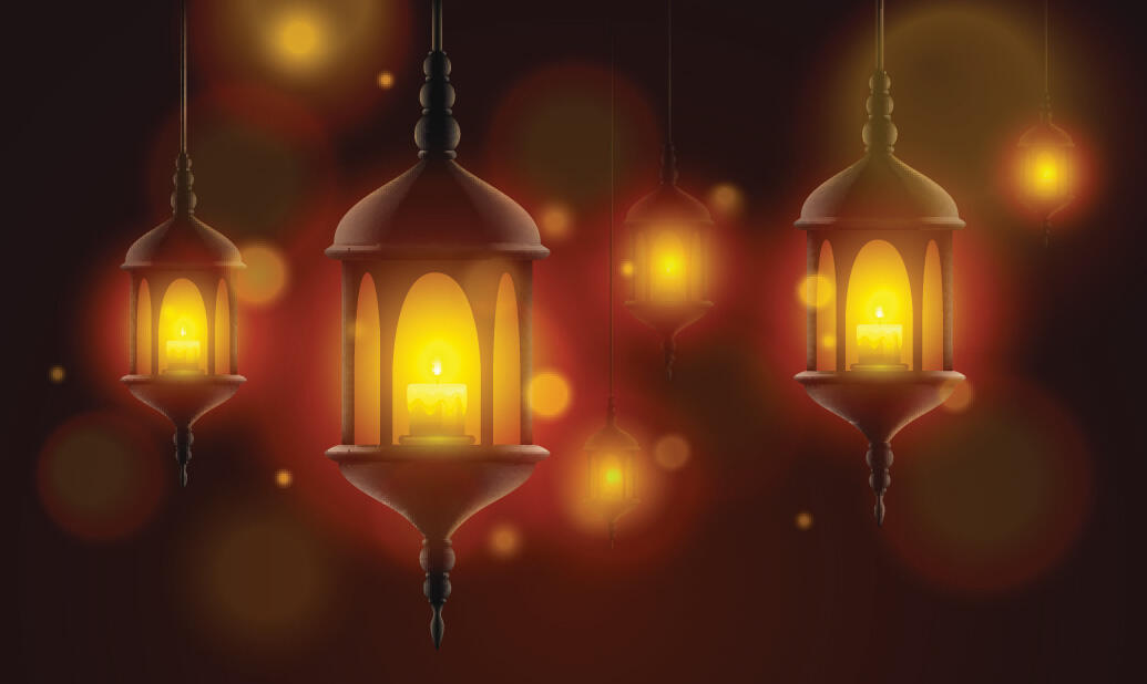 Illustration of hanging lanterns with a dark background