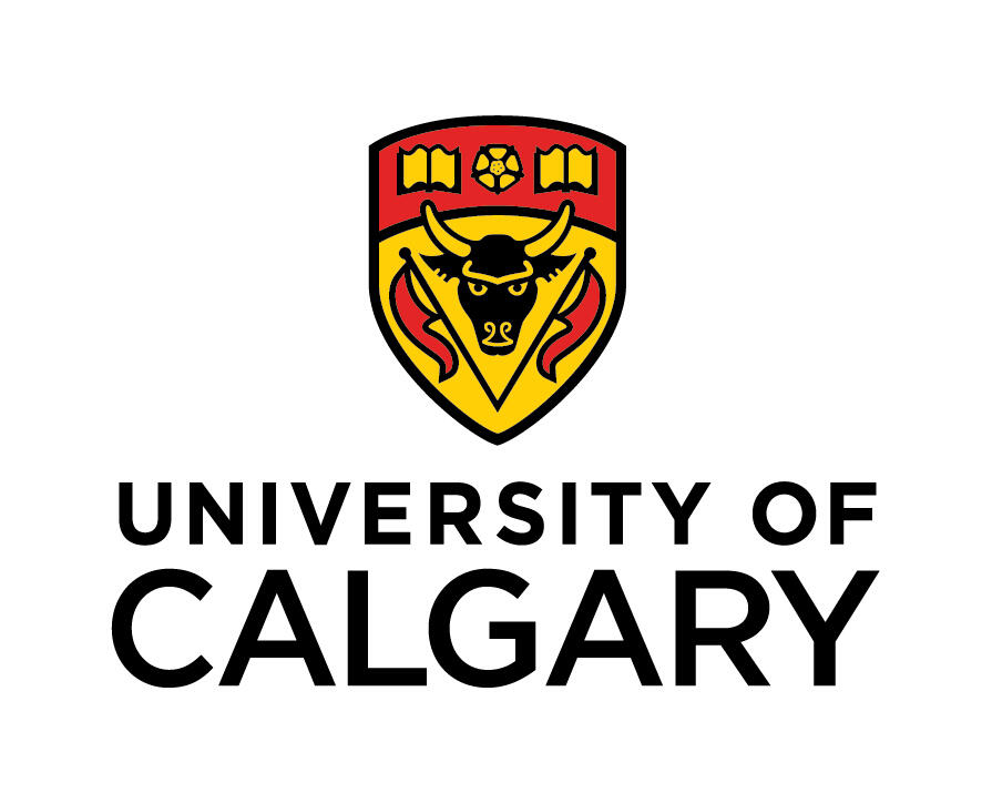 University of Calgary red and yellow crest with a black bull in the center. Underneath it says "University of Calgary". The U of C logo 
