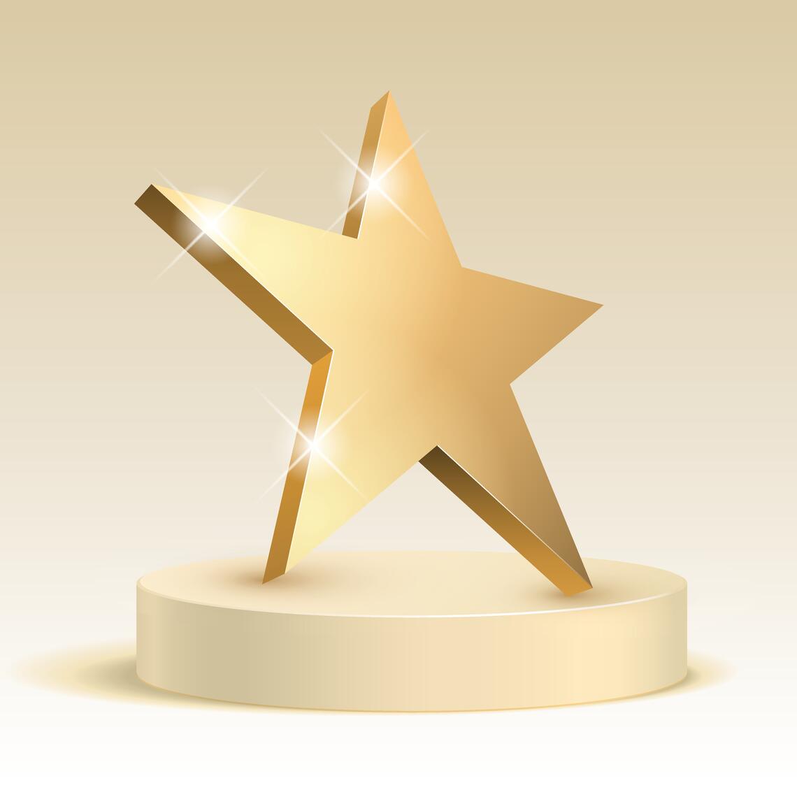 gold star angled on pedestal
